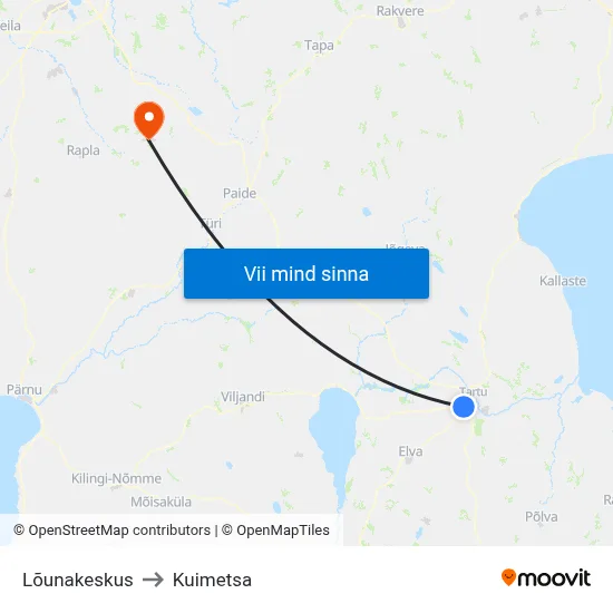 Lõunakeskus to Kuimetsa map