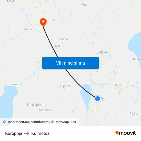 Kurepoja to Kuimetsa map