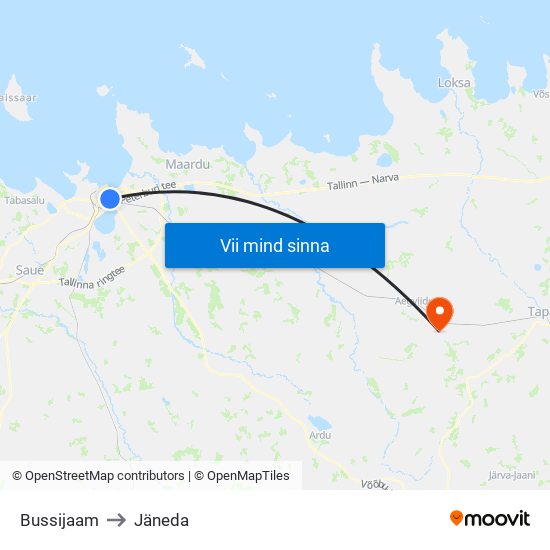 Bussijaam to Jäneda map