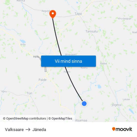 Valksaare to Jäneda map