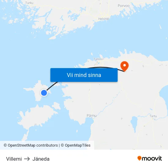 Villemi to Jäneda map