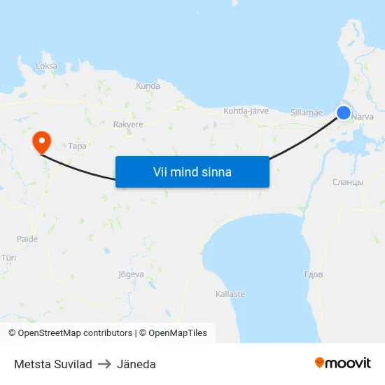 Metsta Suvilad to Jäneda map