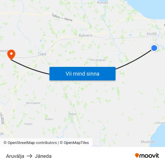 Aruvälja to Jäneda map