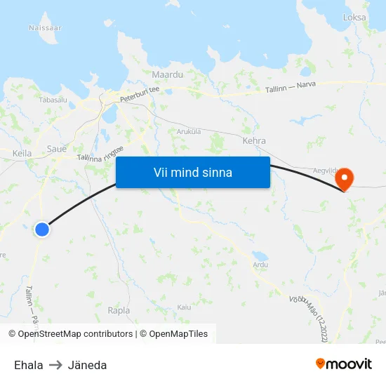 Ehala to Jäneda map