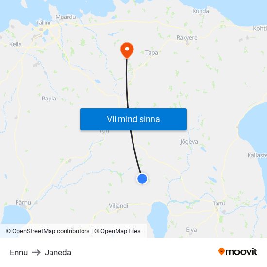 Ennu to Jäneda map