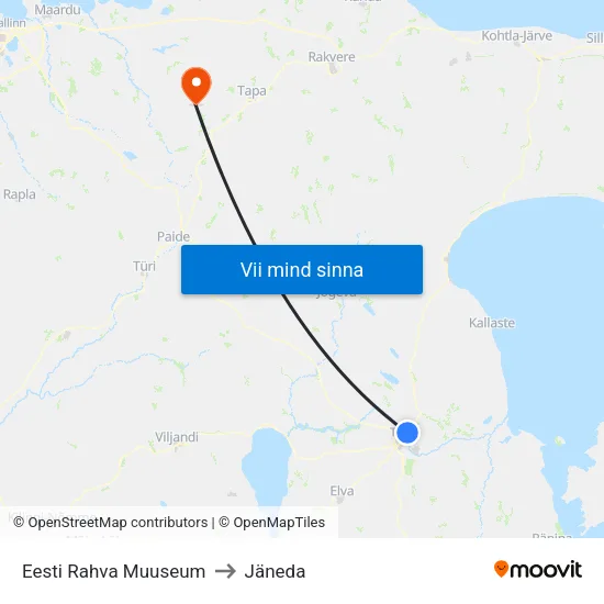 Eesti Rahva Muuseum to Jäneda map