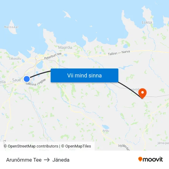 Arunõmme Tee to Jäneda map
