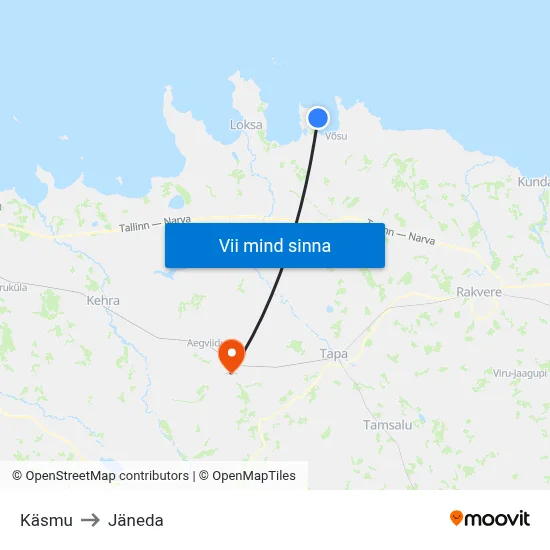 Käsmu to Jäneda map