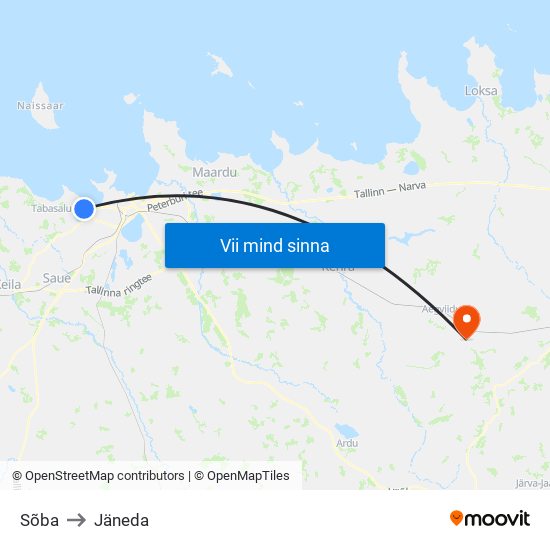 Sõba to Jäneda map