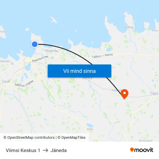 Viimsi Keskus 1 to Jäneda map