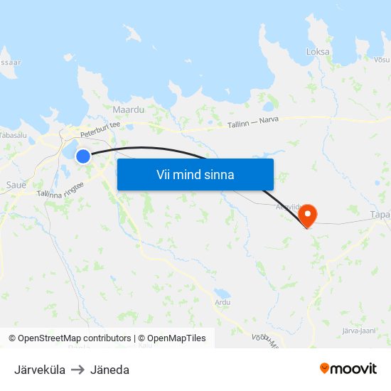 Järveküla to Jäneda map