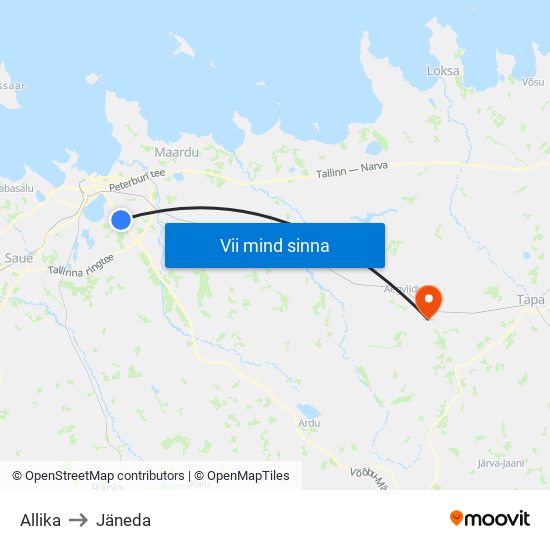 Allika to Jäneda map