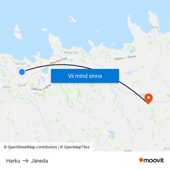 Harku to Jäneda map