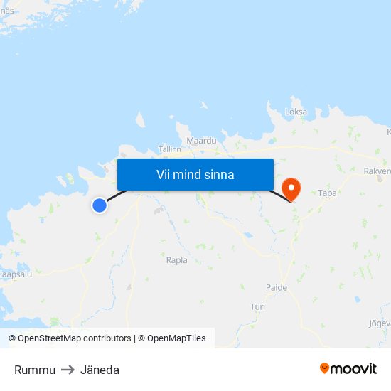 Rummu to Jäneda map