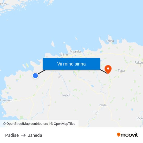 Padise to Jäneda map
