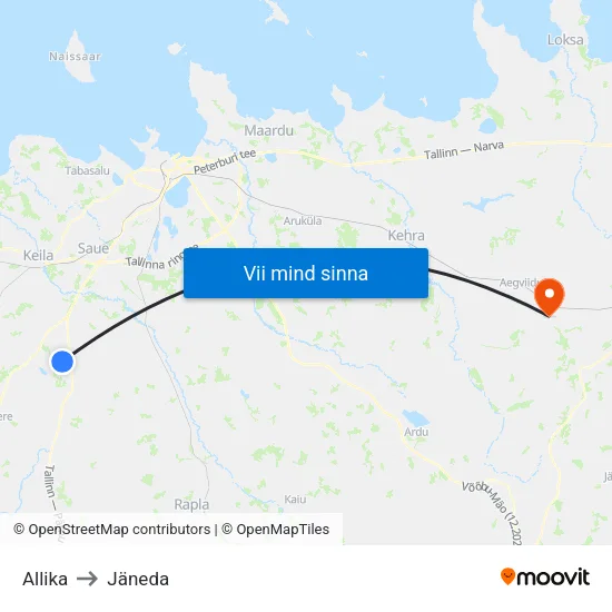 Allika to Jäneda map
