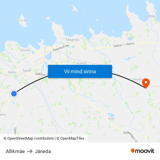Allikmäe to Jäneda map
