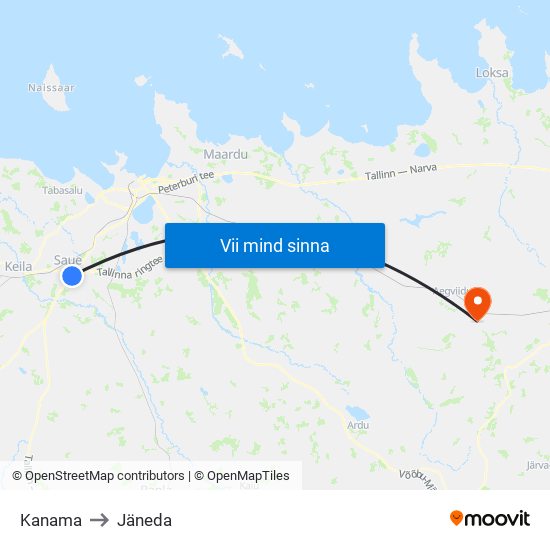 Kanama to Jäneda map