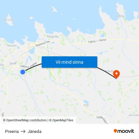 Preeria to Jäneda map