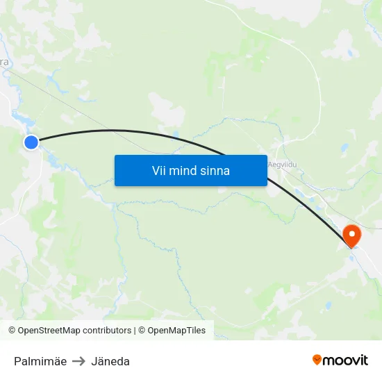 Palmimäe to Jäneda map