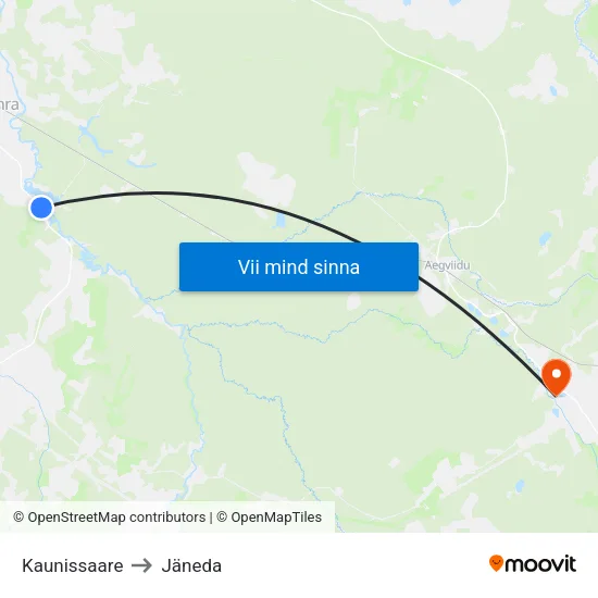 Kaunissaare to Jäneda map