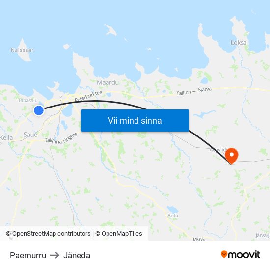 Paemurru to Jäneda map