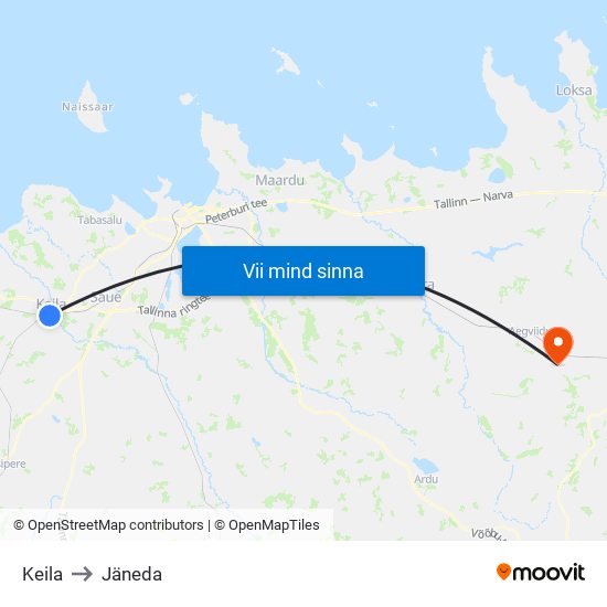 Keila to Jäneda map