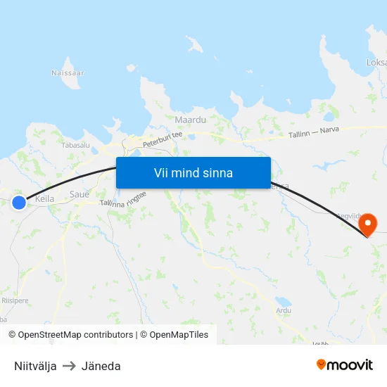 Niitvälja to Jäneda map
