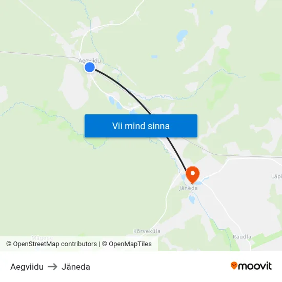 Aegviidu to Jäneda map