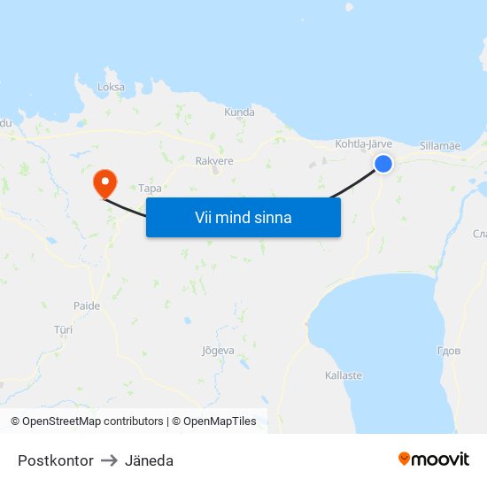 Postkontor to Jäneda map