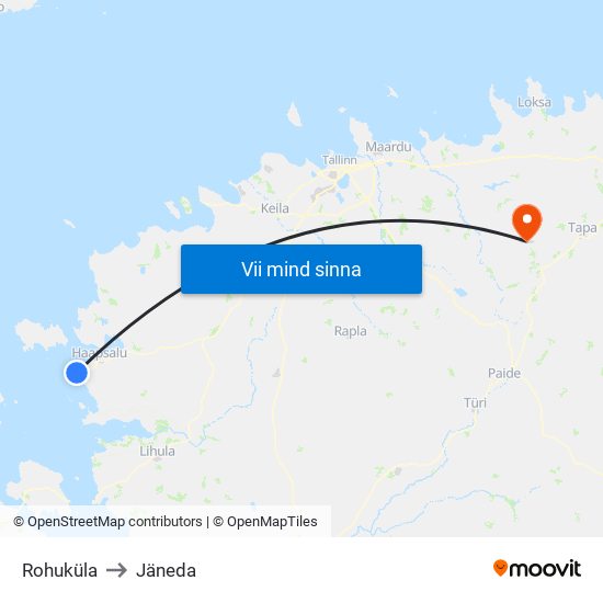 Rohuküla to Jäneda map