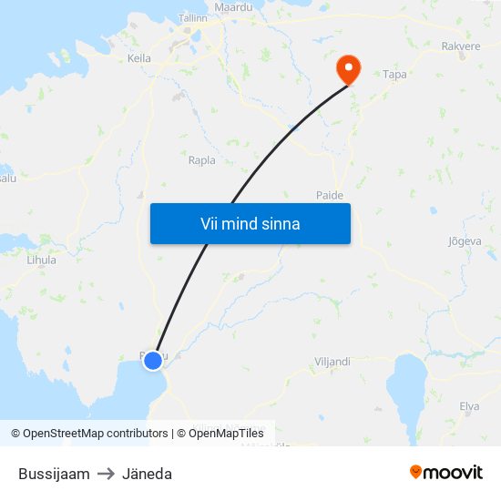 Bussijaam to Jäneda map