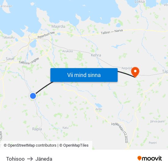 Tohisoo to Jäneda map