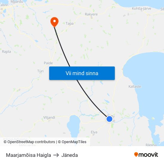 Maarjamõisa Haigla to Jäneda map