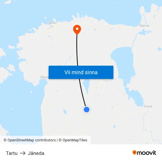 Tartu to Jäneda map