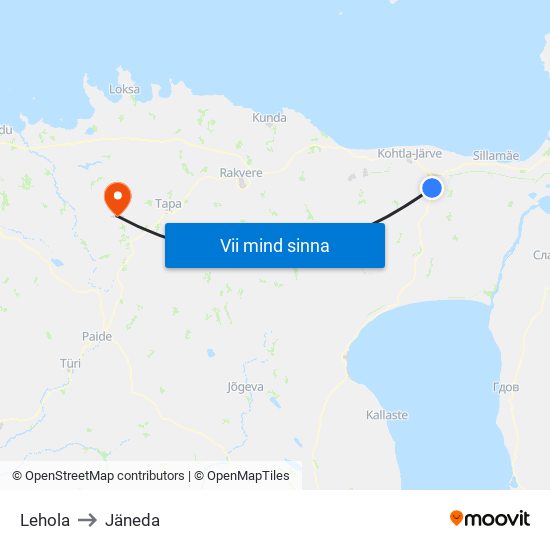 Lehola to Jäneda map