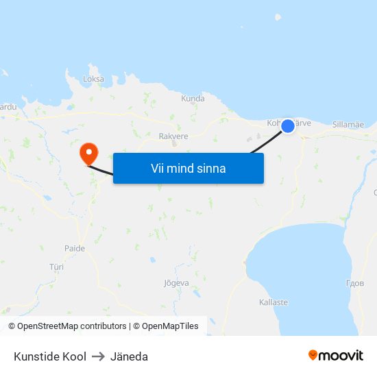 Kunstide Kool to Jäneda map