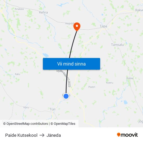 Paide Kutsekool to Jäneda map