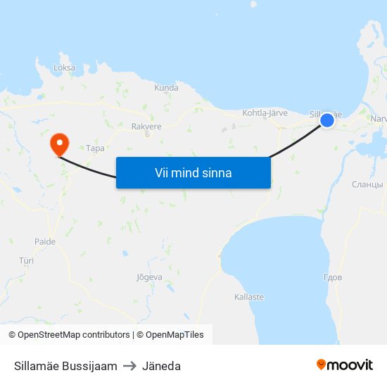 Sillamäe Bussijaam to Jäneda map