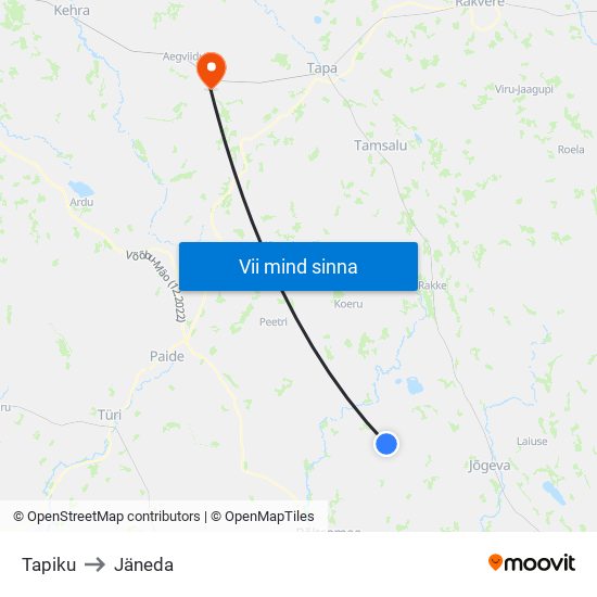 Tapiku to Jäneda map