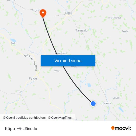 Kõpu to Jäneda map