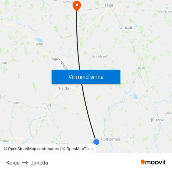 Kaigu to Jäneda map