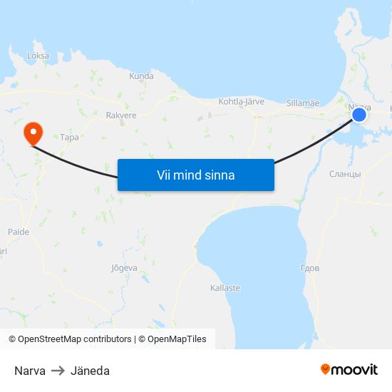 Narva to Jäneda map