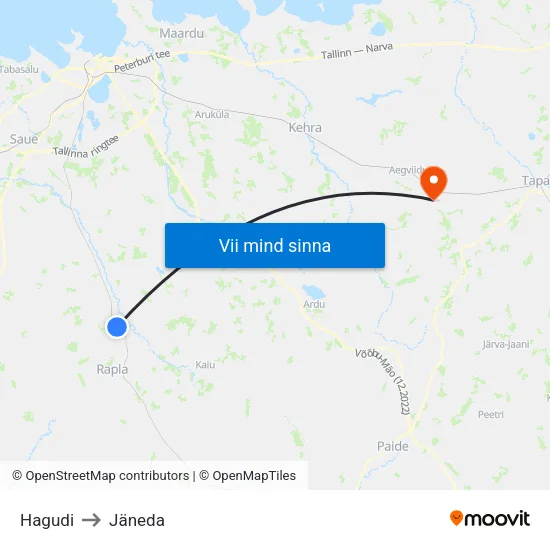 Hagudi to Jäneda map