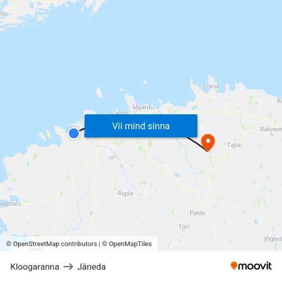 Kloogaranna to Jäneda map