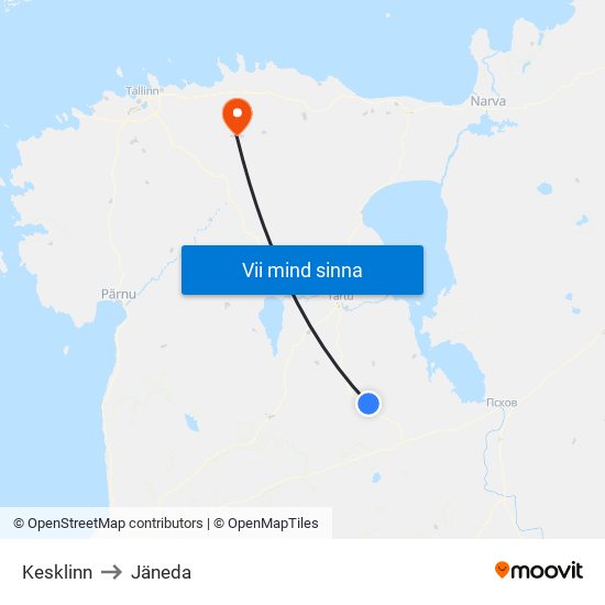 Kesklinn to Jäneda map