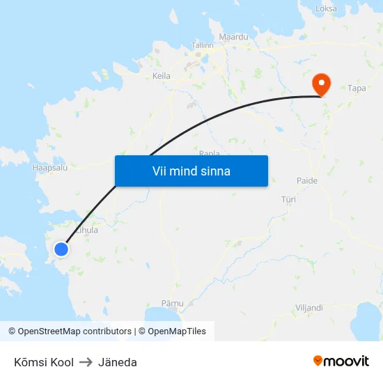 Kõmsi Kool to Jäneda map