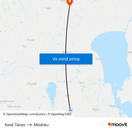 Kesk Tänav to Mõdriku map