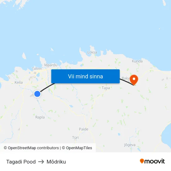 Tagadi Pood to Mõdriku map