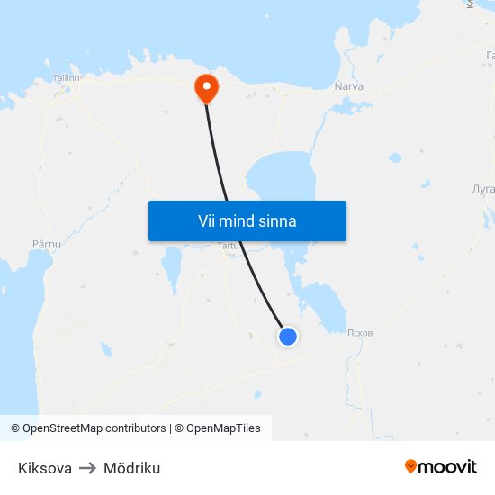 Kiksova to Mõdriku map